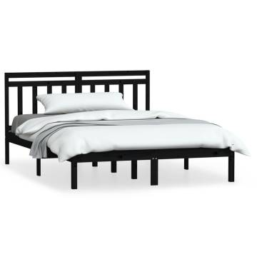 Kingsize Black Bed Frame - Solid Pine Wood 150x200 cm