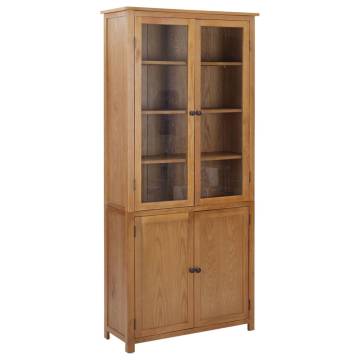 Bookcase with 4 Doors - Solid Oak Wood & Glass Storage Solution