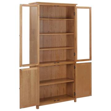 Bookcase with 4 Doors - Solid Oak Wood & Glass Storage Solution