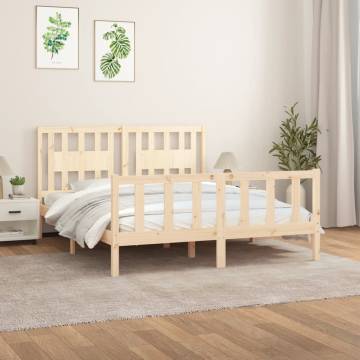 Bed Frame with Headboard - Solid Pine Wood King Size 150x200 cm