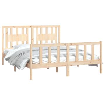 Bed Frame with Headboard - Solid Pine Wood King Size 150x200 cm