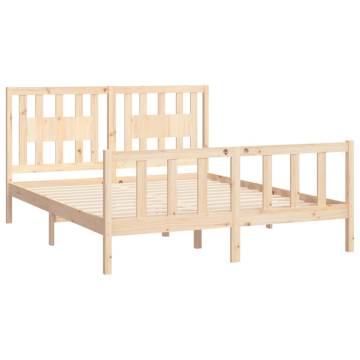 Bed Frame with Headboard - Solid Pine Wood King Size 150x200 cm