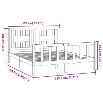 Bed Frame with Headboard - Solid Pine Wood King Size 150x200 cm