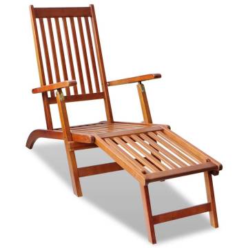 Comfortable Outdoor Deck Chair with Footrest - Acacia Wood