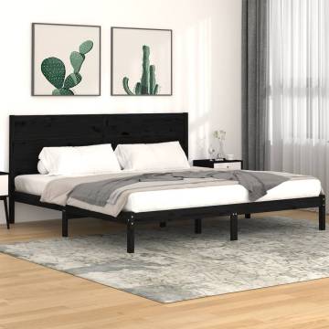 Black Solid Wood Pine Bed Frame 200x200 cm | HipoMarket