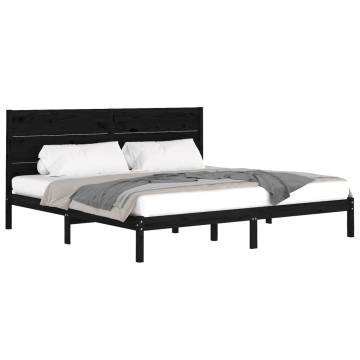 Black Solid Wood Pine Bed Frame 200x200 cm | HipoMarket