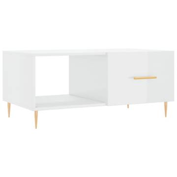 Elegant High Gloss White Coffee Table - 90x50x40 cm