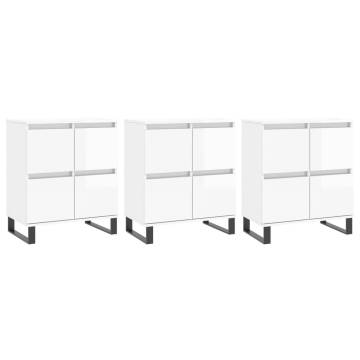 High Gloss White Engineered Wood Sideboards - 3 Piece Set