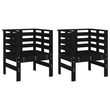 Garden Chairs 2 pcs Black Solid Wood Pine | HipoMarket