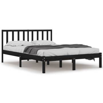 Black Solid Wood Pine Bed Frame 200x200 cm - HipoMarket