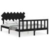 Black Bed Frame with Headboard 140x200 cm - Solid Wood