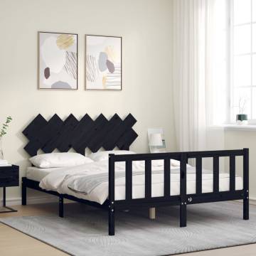 Black Bed Frame with Headboard 140x200 cm - Solid Wood