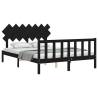 Black Bed Frame with Headboard 140x200 cm - Solid Wood