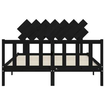 Black Bed Frame with Headboard 140x200 cm - Solid Wood