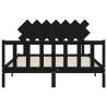 Black Bed Frame with Headboard 140x200 cm - Solid Wood