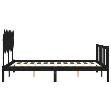 Black Bed Frame with Headboard 140x200 cm - Solid Wood