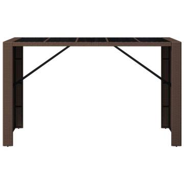 Stylish Brown Poly Rattan Bar Table with Glass Top - 185x80 cm