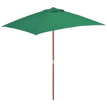 Outdoor Parasol with Wooden Pole - 150x200 cm Green