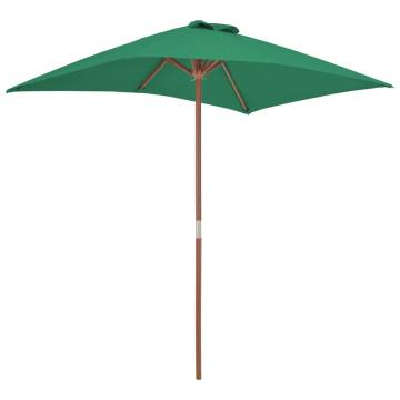 Outdoor Parasol with Wooden Pole - 150x200 cm Green