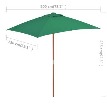 Outdoor Parasol with Wooden Pole - 150x200 cm Green