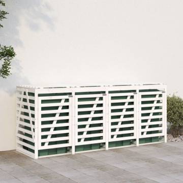 Quadruple Wheelie Bin Storage - White Solid Pine Wood