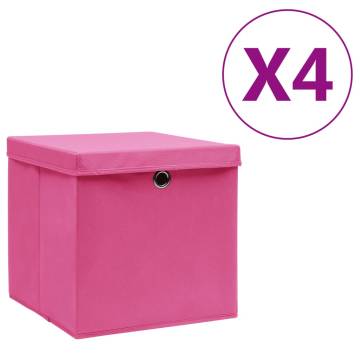 Stylish Pink Storage Boxes with Covers - 4 pcs - 28x28x28 cm