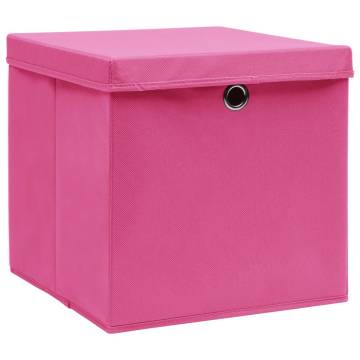 Stylish Pink Storage Boxes with Covers - 4 pcs - 28x28x28 cm