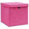 Stylish Pink Storage Boxes with Covers - 4 pcs - 28x28x28 cm