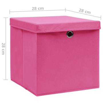 Stylish Pink Storage Boxes with Covers - 4 pcs - 28x28x28 cm