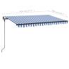 Manual Retractable Awning with LED - 400x300 cm - Blue & White