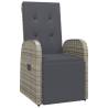 Reclining Garden Chair with Cushions - Grey Poly Rattan