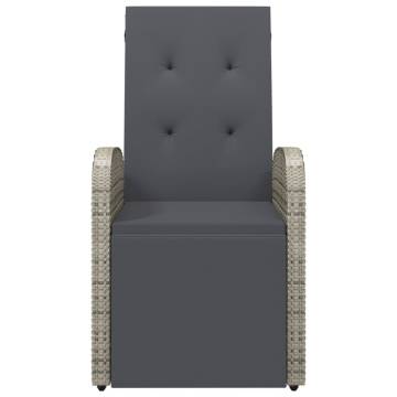 Reclining Garden Chair with Cushions - Grey Poly Rattan