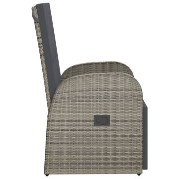 Reclining Garden Chair with Cushions - Grey Poly Rattan