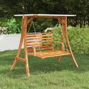 Solid Bent Wood Swing Frame with Cream Roof - Teak Finish