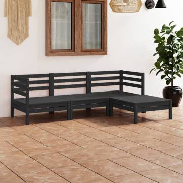 4 Piece Garden Lounge Set - Solid Pinewood Black | HipoMarket