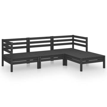 4 Piece Garden Lounge Set - Solid Pinewood Black | HipoMarket