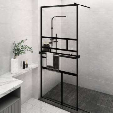 Modern Walk-in Shower Wall with Shelf - Black 100x195 cm