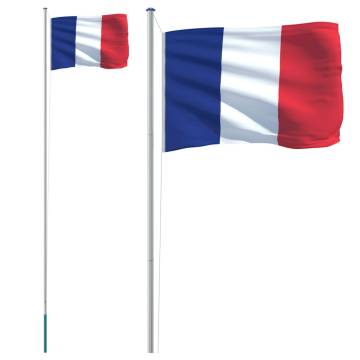 France Flag and Pole 6.23 m Aluminium - Eye-Catching National Flag Set