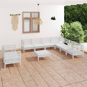 10 Piece Garden Lounge Set - Solid Pine Wood - White