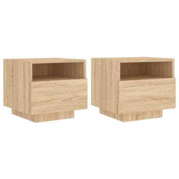 Stylish Sonoma Oak Bedside Cabinets with LED Lights - 2 pcs