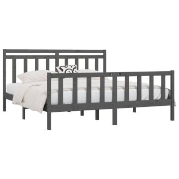 Grey Solid Wood Pine Bed Frame 200x200 cm - Hipomarket