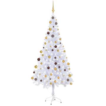 Pre-lit 180cm White Christmas Tree with Gold Ball Set | HipoMarket