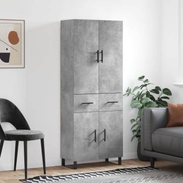 Stylish Highboard in Concrete Grey - 69.5x34x180 cm