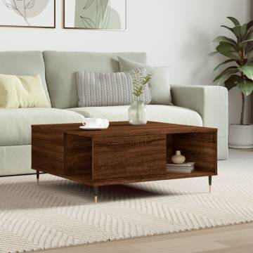 Elegant Brown Oak Coffee Table - 80x80 cm Engineered Wood