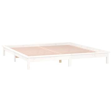 LED Bed Frame White 120x200 cm - Solid Wood & RGB Lights