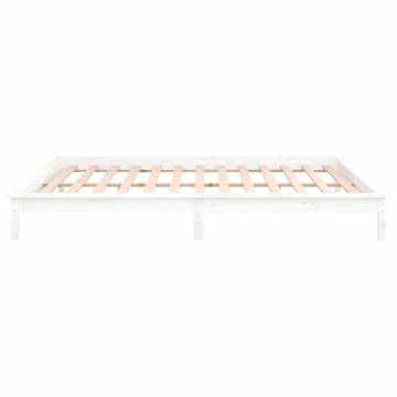 LED Bed Frame White 120x200 cm - Solid Wood & RGB Lights