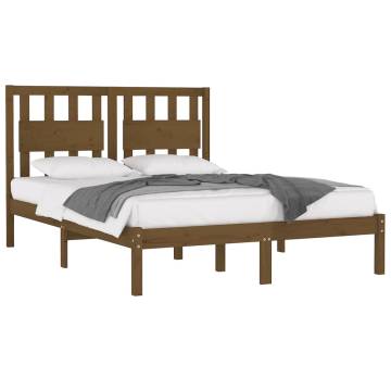 Honey Brown Solid Wood Bed Frame - 120x190 cm Small Double