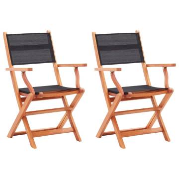 Folding Garden Chairs Set - 2 Pcs Black Eucalyptus Wood