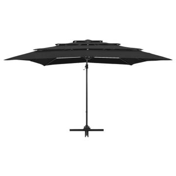 4-Tier Black Parasol with Aluminium Pole - 250x250 cm