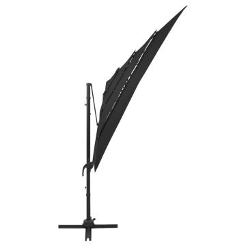 4-Tier Black Parasol with Aluminium Pole - 250x250 cm